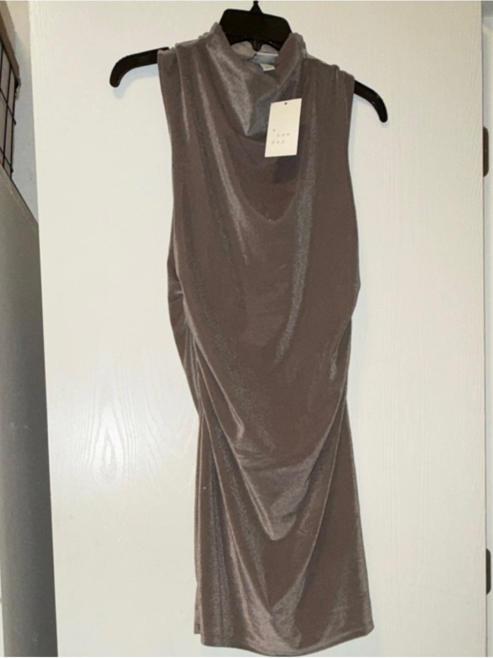 NWT a new day Taupe Velvet Ruched Mock Neck Midi Dress Size S